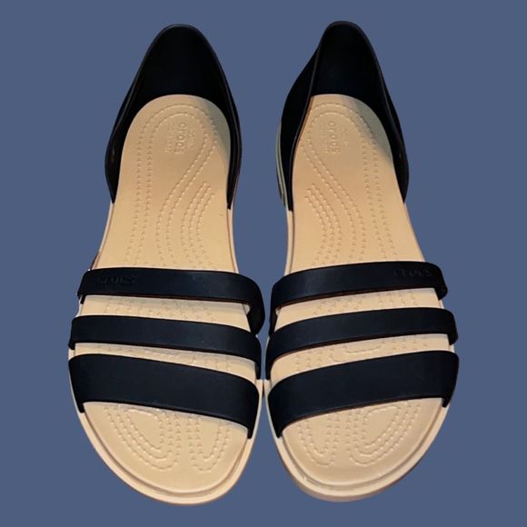 NWOB Crocs womens Tulum Open Flat Black Size 8 - Picture 2 of 8